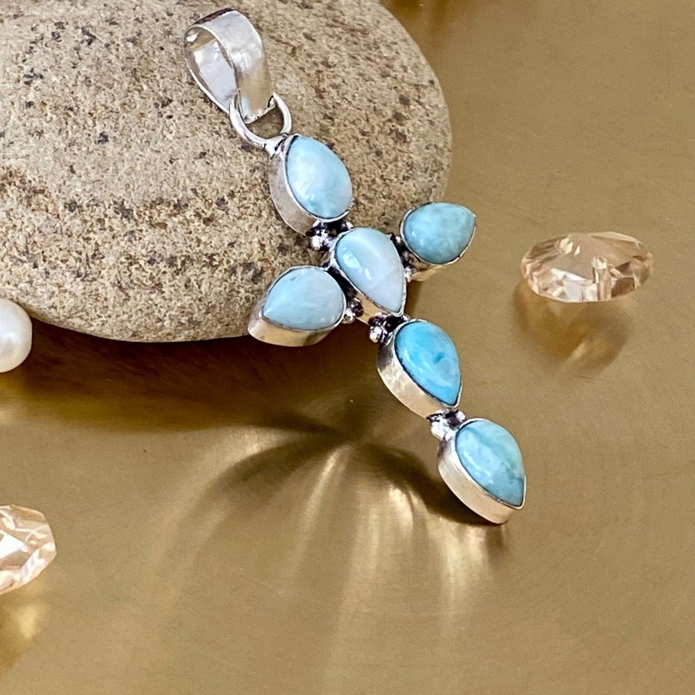Larimar Handcrafted Cross Pendant - Picture 3 of 6